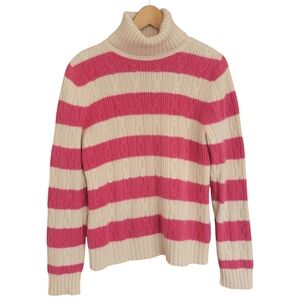 Vintage Daniel Bishop Turtleneck Sweater Womens Size M Ivory Pink 100% Cashmere